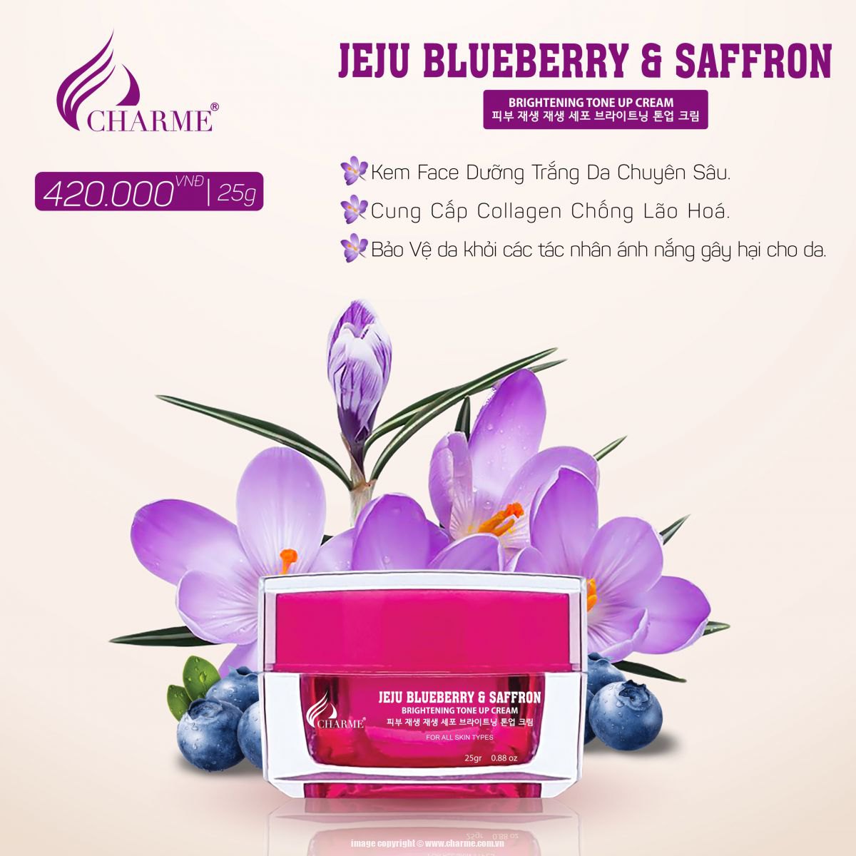 Kem Mặt Charme Jeju Blueberry & Saffron 25gr